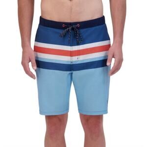 ZeroXposur Men’s Swim Trunks Blue Orange Stripe XL UPF 50 Stretch Lined